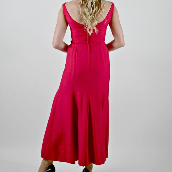 Vintage Prom Dress Long Pink Silk Mermaid Dress - Picture 5 of 6